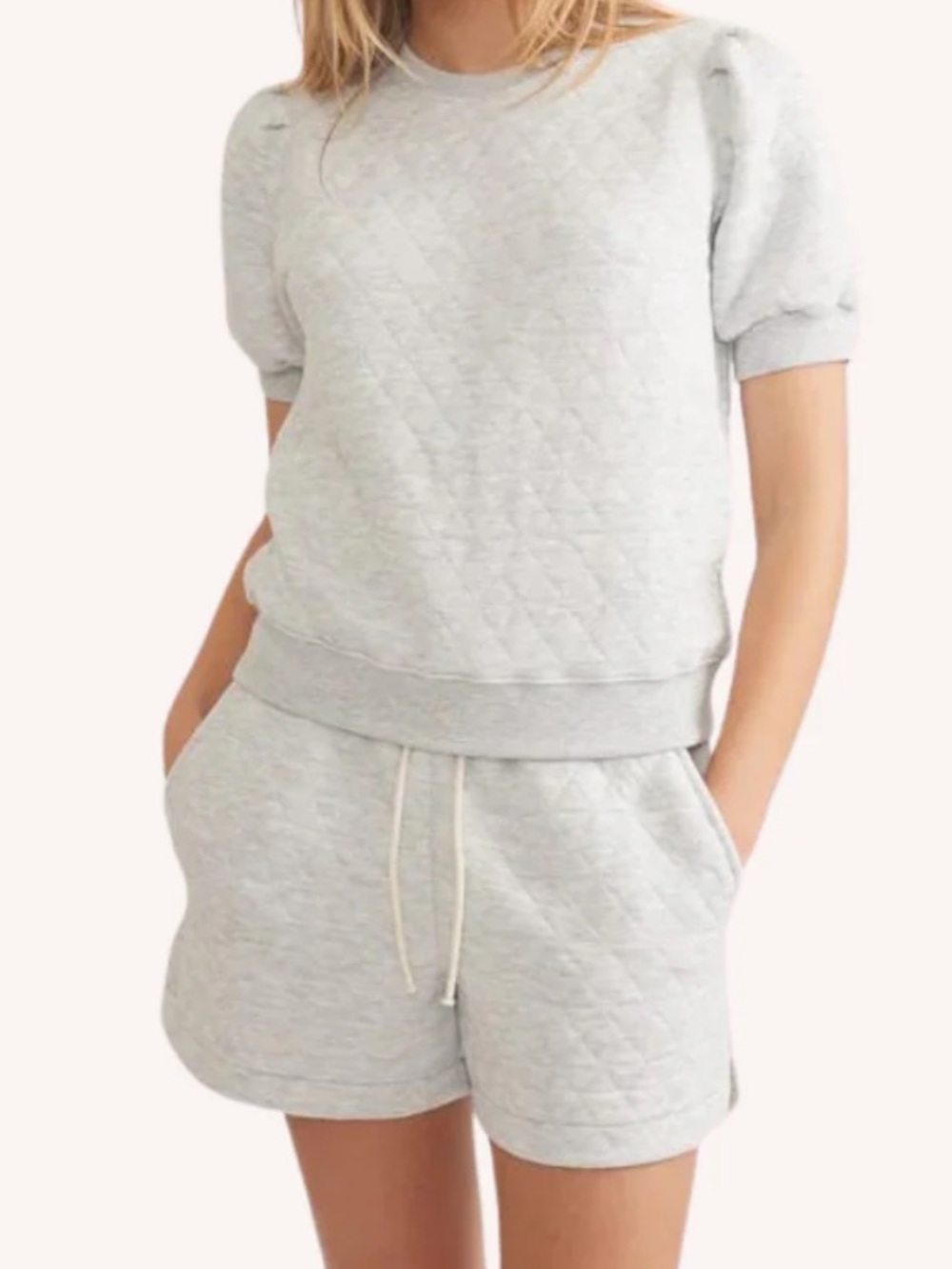 Marine Layer Corbet Quilted Puff Sleeve‎ Gray Shortsleeved Crewneck Top